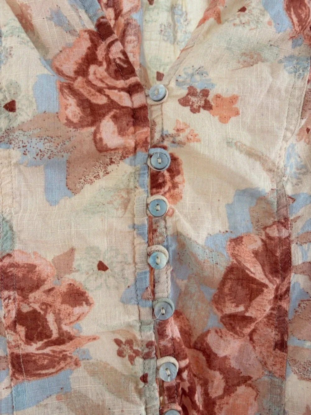 Free People I Found You Top Floral V-Neck Button Front Blouse in Cream and Rust